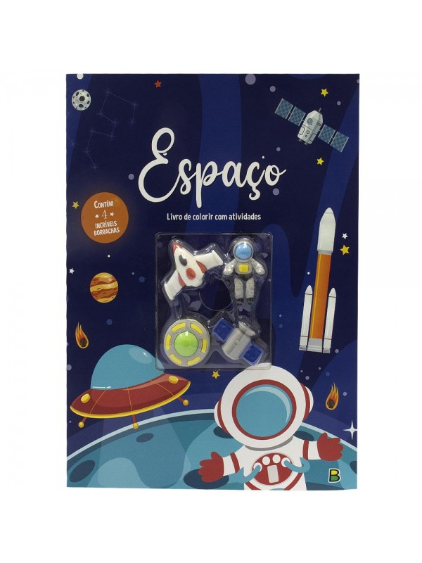 LIVRO DE COLORIR COM ATIVIDADES - ESPAÇO CONTÉM 4 INCRÍVEIS BORRACHAS