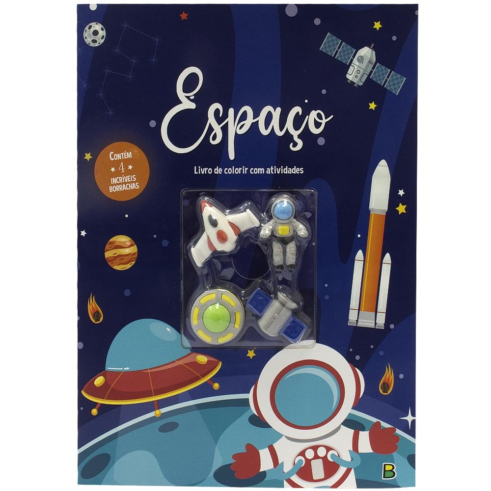 LIVRO DE COLORIR COM ATIVIDADES - ESPAÇO CONTÉM 4 INCRÍVEIS BORRACHAS